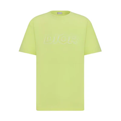 DIOR SS23 Embroidered Logo Yellow Crewneck Casual T-Shirt for Men. 393J696E0847-C680