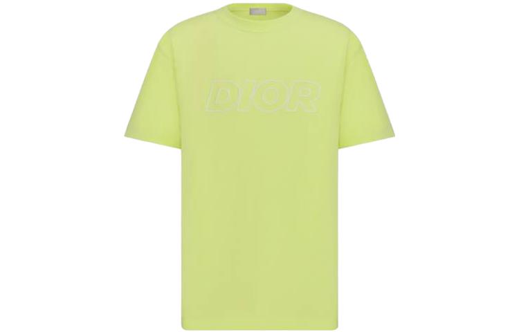 Order DIOR SS23 Embroidered Logo Yellow Crewneck Casual T-Shirt for Men. 393J696E0847-C680