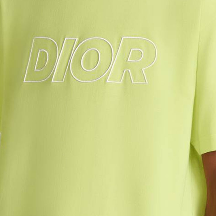 Sizing DIOR SS23 Embroidered Logo Yellow Crewneck Casual T-Shirt for Men. 393J696E0847-C680