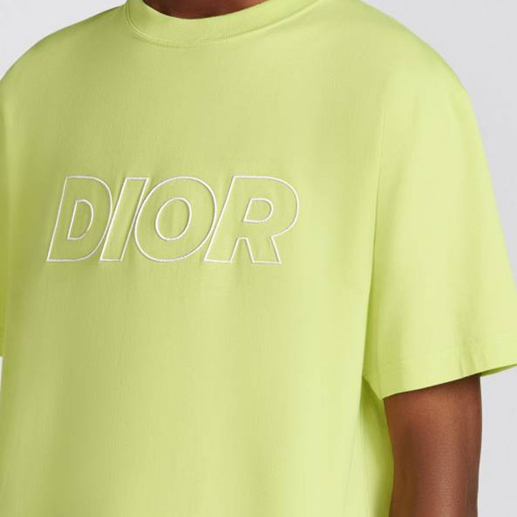 Cheap DIOR SS23 Embroidered Logo Yellow Crewneck Casual T-Shirt for Men. 393J696E0847-C680