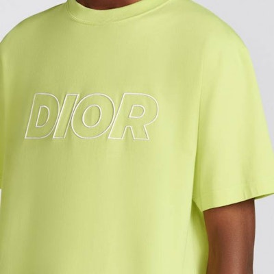 DIOR SS23 Embroidered Logo Yellow Crewneck Casual T-Shirt for Men. 393J696E0847-C680 Cheap DIOR SS23 Embroidered Logo Yellow Crewneck Casual T-Shirt for Men. 393J696E0847-C680