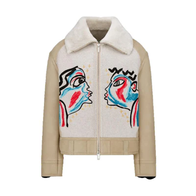DIOR SS23 Embroidered Pattern Stand Collar Bomber Jacket Beige Men’s Edition 383L420A0681-C881