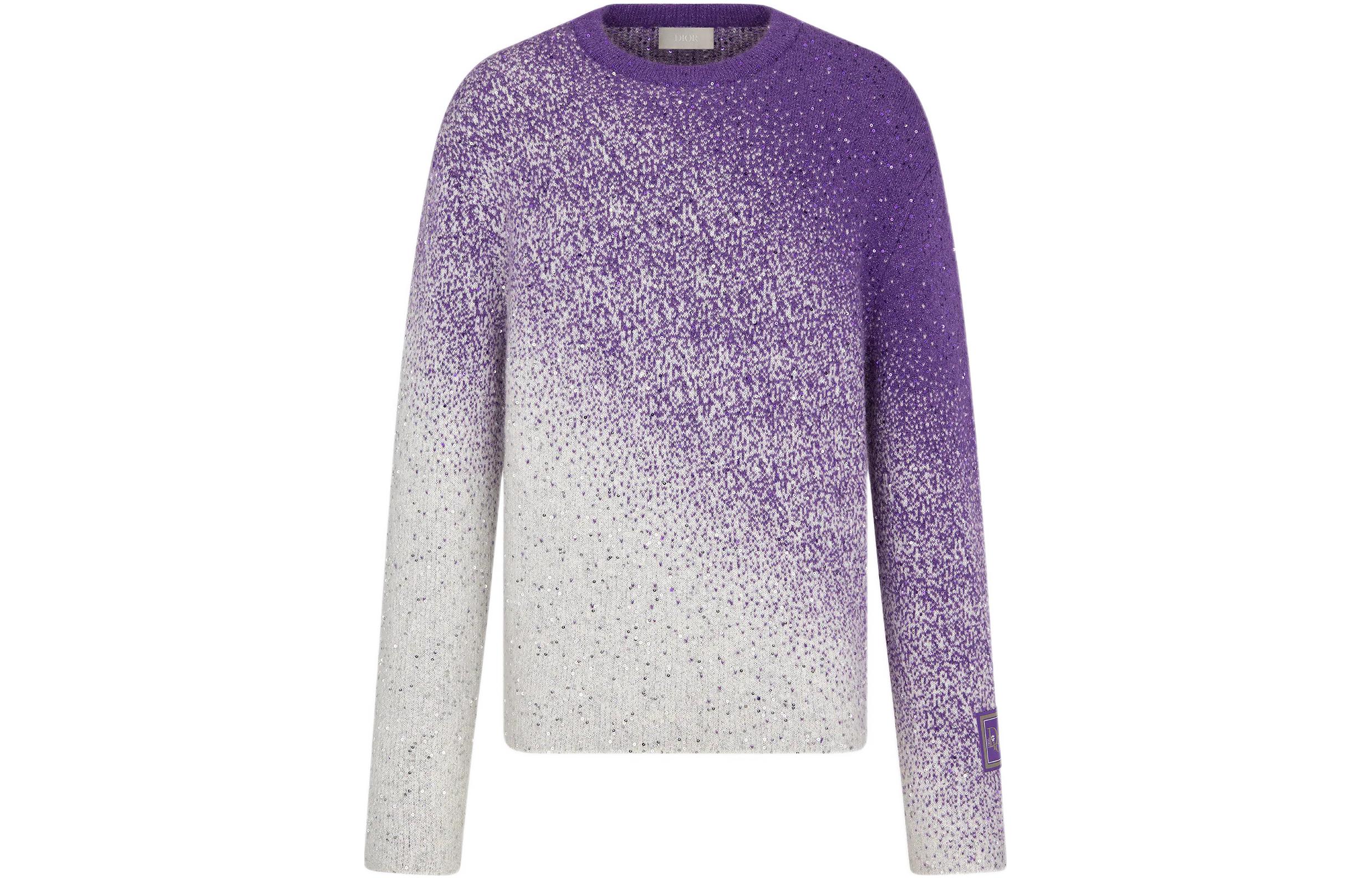 DIOR SS23 Gradient Jacquard Crewneck Sweater Purple White  Sweater. 313M641AT515-C084