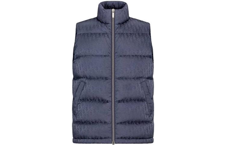 DIOR SS23 Logo Embossed Zip-Up Down Vest for Men in Grey Blue. 033C410A4462-C849