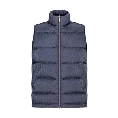 DIOR SS23 Logo Embossed Zip-Up Down Vest for Men in Grey Blue. 033C410A4462-C849