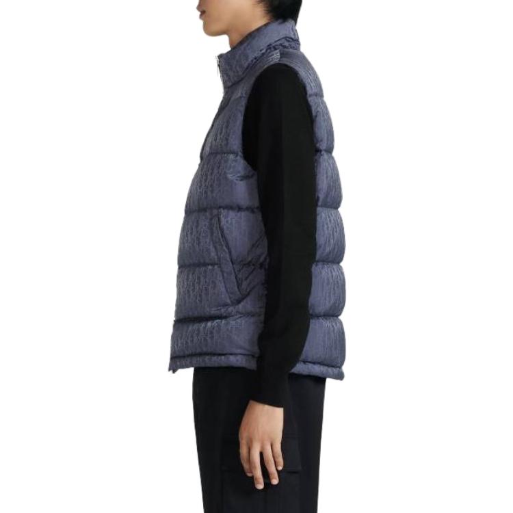 Purchase 디올 SS23 남성용 로고 엠보싱 지퍼 다운 베스트 그레이 블루. 033C410A4462-C849