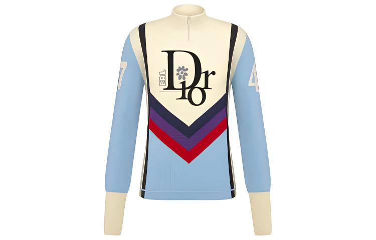 DIOR SS23 Logo Jacquard Contrast Zip-Up High Neck Sweater Blue White Men. 313M630AT506-C580