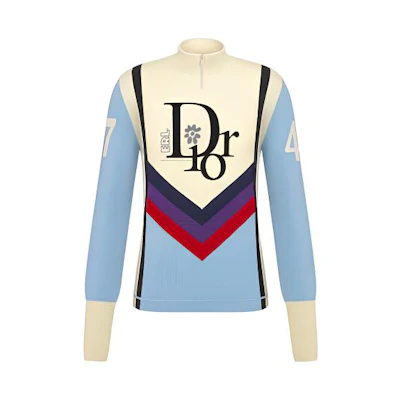 DIOR SS23 Logo Jacquard Contrast Zip-Up High Neck Sweater Blue White Men. 313M630AT506-C580