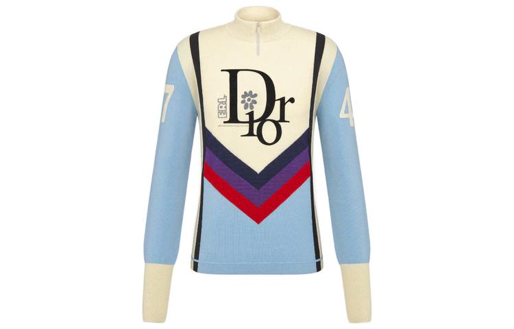 Order DIOR SS23 Logo 提花對比拉鍊高領毛衣 藍白 男款 313M630AT506-C580