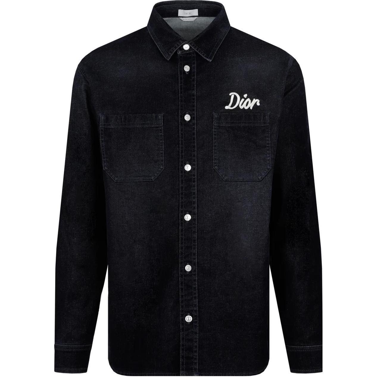 DIOR SS23 Navy Blue Single-Breasted Shirt with Embroidered Lettering for Men 043D584H300-X540