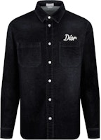 DIOR SS23 Navy Blue Single-Breasted Shirt with Embroidered Lettering for Men 043D584H300-X540 DIOR SS23 Navy Blue Single-Breasted Shirt with Embroidered Lettering for Men 043D584H300-X540