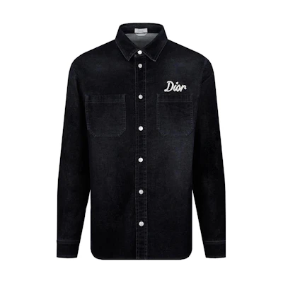 DIOR SS23 Navy Blue Single-Breasted Shirt with Embroidered Lettering for Men 043D584H300-X540