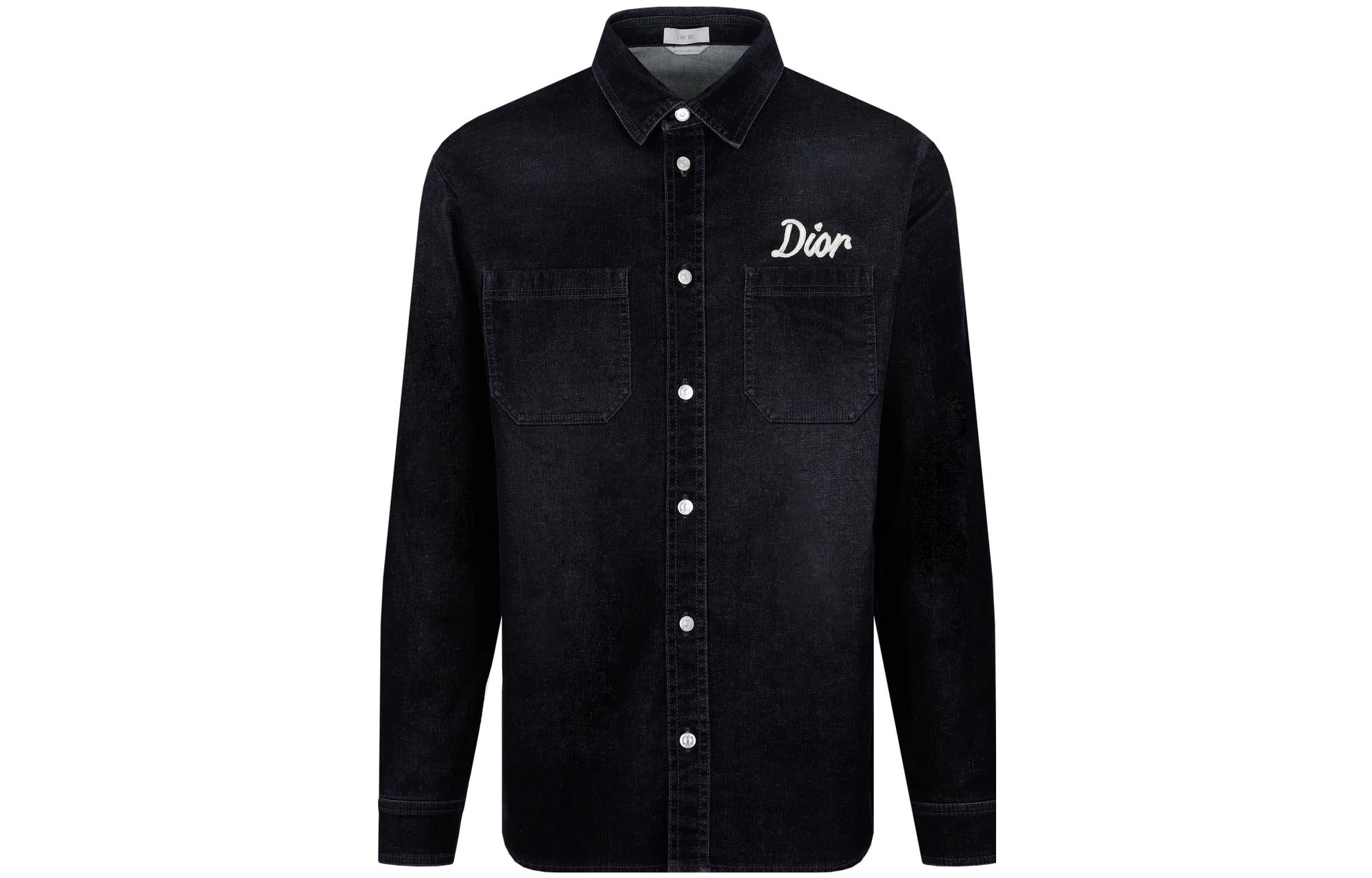 Order DIOR SS23 Kemeja Biru Navy Single-Breasted dengan Bordir Huruf untuk Pria 043D584H300-X540