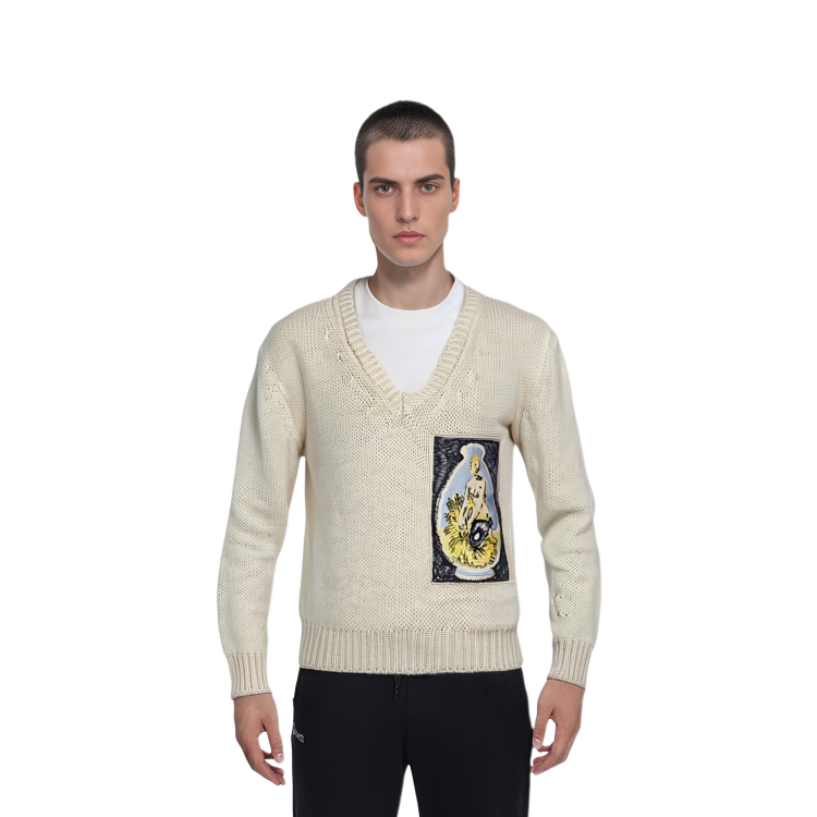Purchase ディオール SS23 パターン刺繍 Vネック ニット プルオーバー セーター アイボリー. 383M639AT541-C085