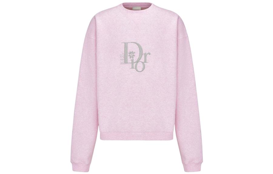 DIOR SS23 Pink Embroidered Logo Print Pullover Fleece Sweatshirt 313J674A0815-C480