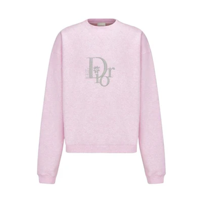 DIOR SS23 Pink Embroidered Logo Print Pullover Fleece Sweatshirt 313J674A0815-C480