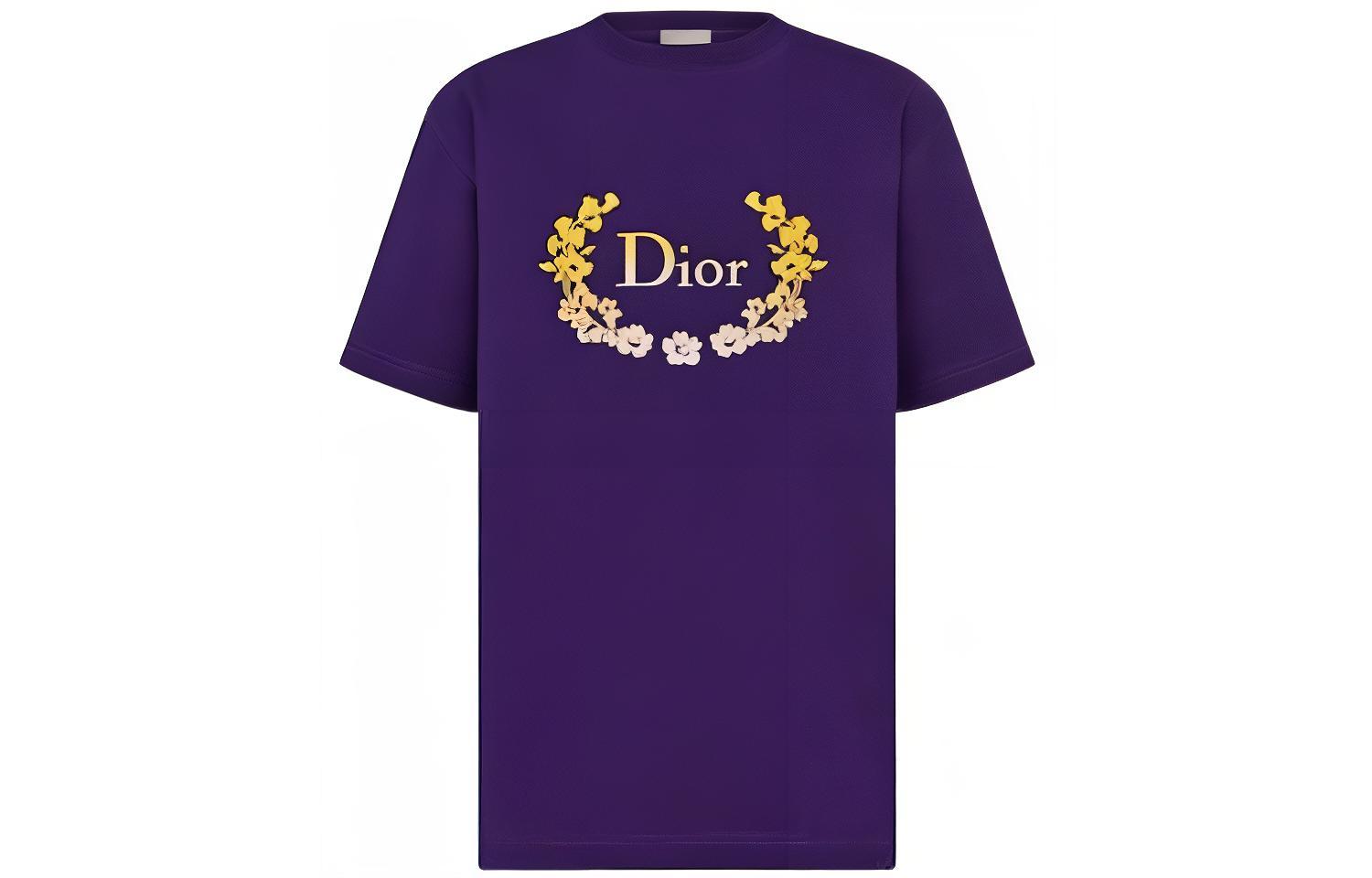 DIOR SS23 Purple Unisex Logo Print Casual T-Shirt. 313J696A0554-C479