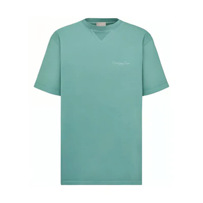 DIOR SS23 Solid Logo Cotton Jersey Short Sleeve T-Shirt Men’s Sea Green 313J696C0554-C630