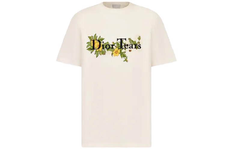 DIOR SS23 Tears Floral Letter Embroidery Crewneck White T-Shirt 393J696I0849-C089
