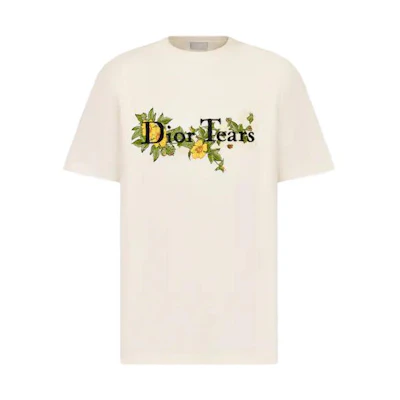 DIOR SS23 Tears Floral Letter Embroidery Crewneck White T-Shirt 393J696I0849-C089