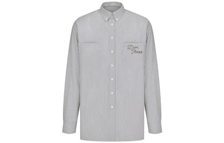 Order ディオール SS23 ティアーズロゴ刺繍 ストライプ 長袖シャツ グレー メンズ 393C517A5819-C076