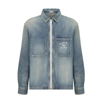 DIOR SS23 Washed Logo Embroidered Full-Zip Denim Jacket Blue 313D487AY988-C580