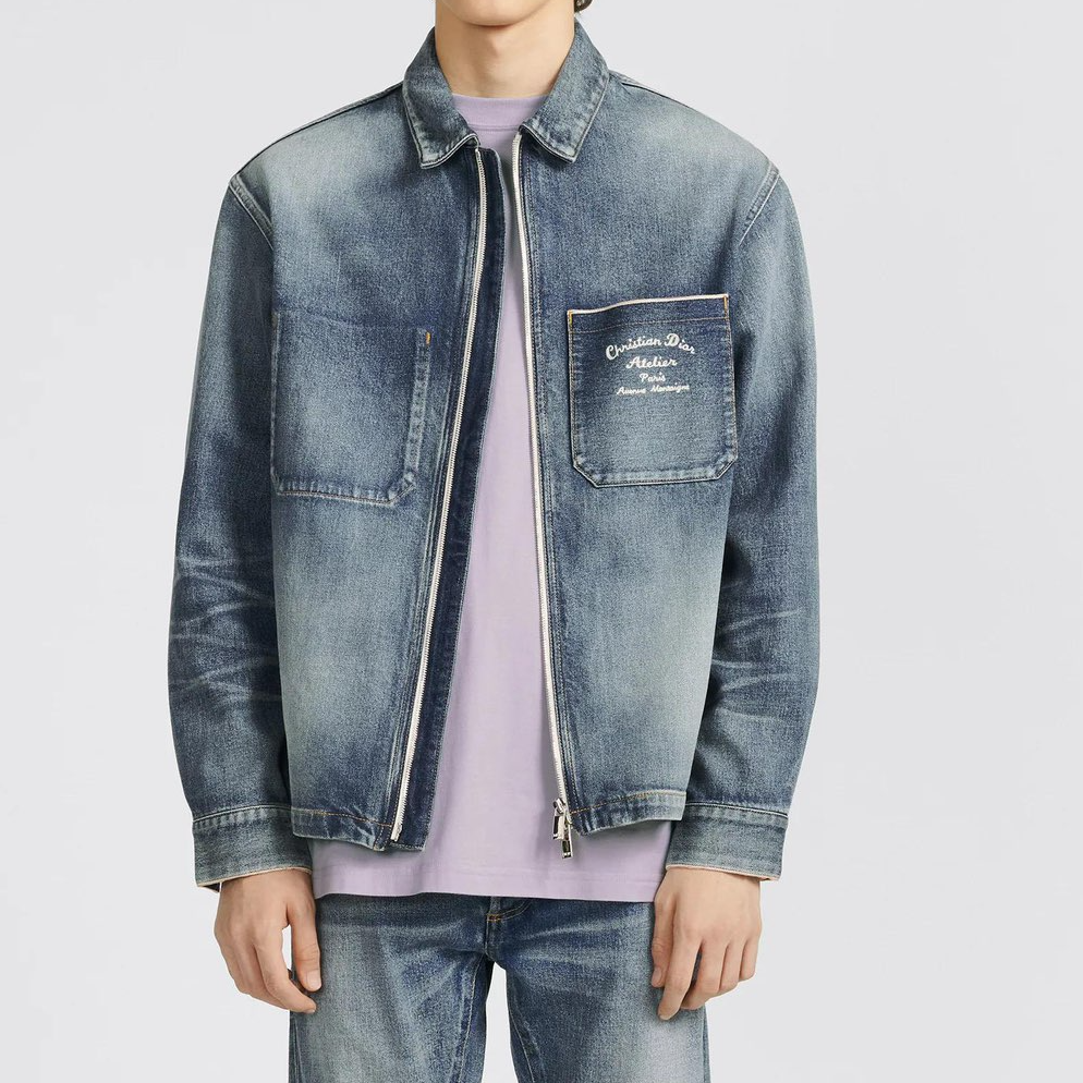 Purchase 迪奥 SS23 logo刺绣水洗蓝色全拉链丹宁夹克 313D487AY988-C580