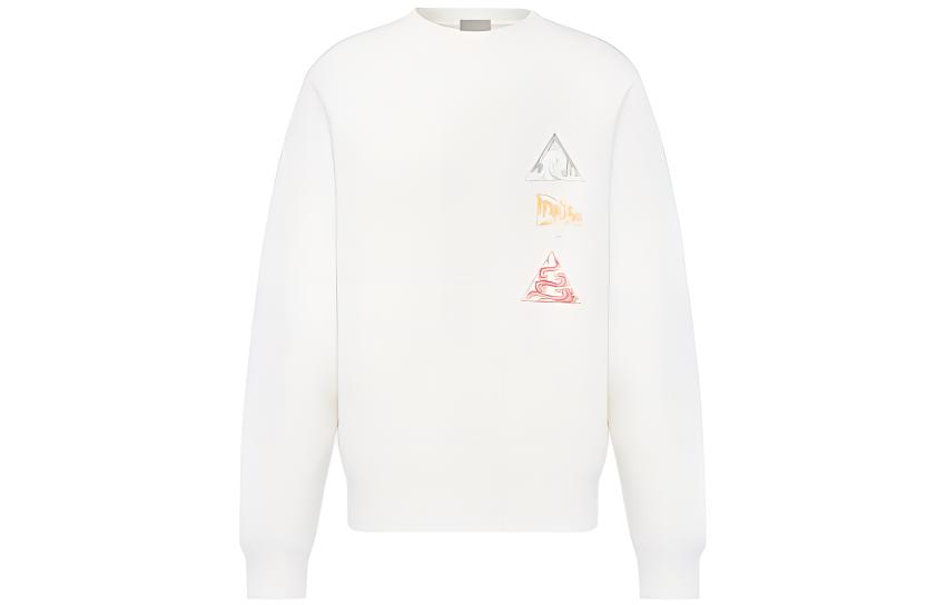 DIOR SS23 White Crewneck Pullover Sweatshirt Men’s Solid Print Long Sleeve 393J694A0531-C089