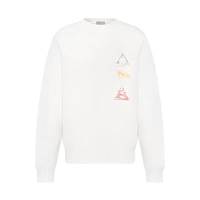 DIOR SS23 White Crewneck Pullover Sweatshirt Men’s Solid Print Long Sleeve 393J694A0531-C089