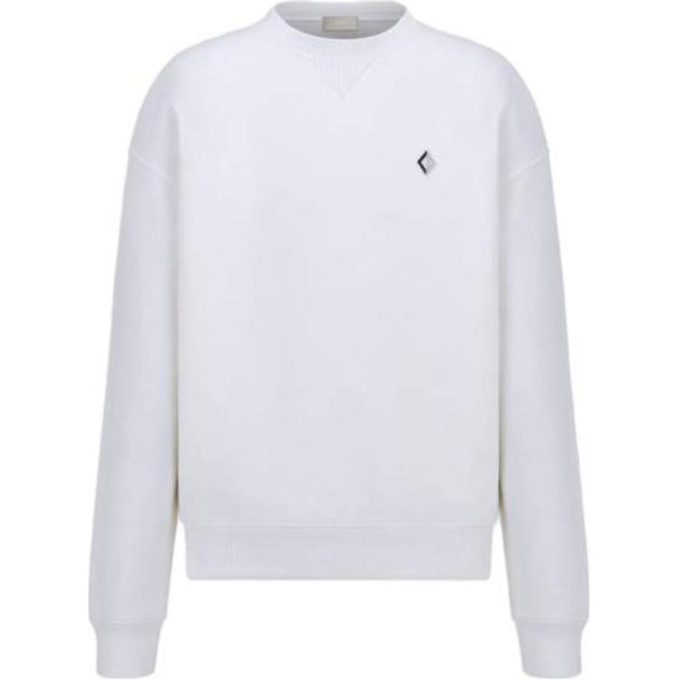 DIOR SS23 White Embroidered Logo Crewneck Long Sleeve Sweatshirt Mens 393J674A0531-C088