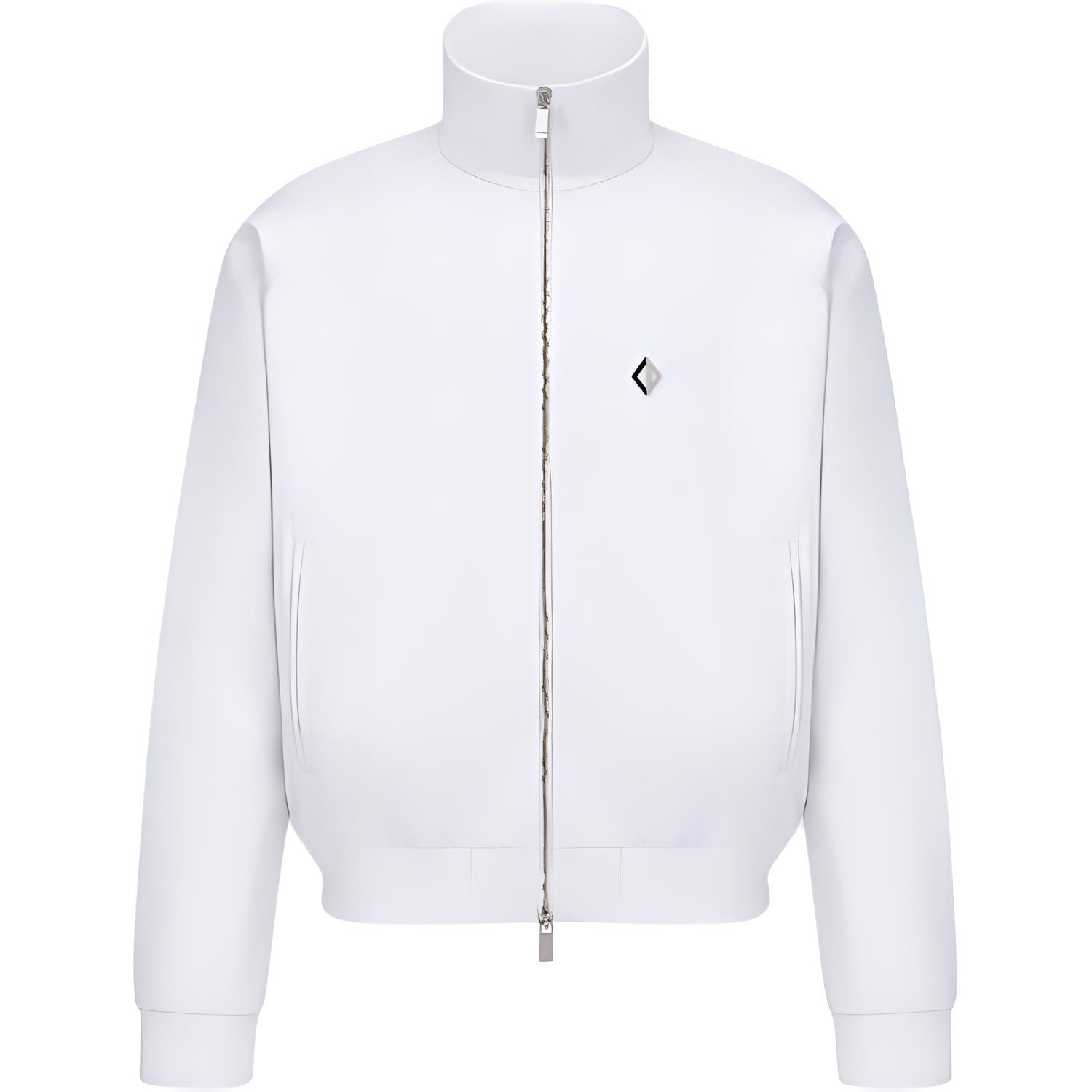 DIOR SS23 White Logo High Collar Zip Long-Sleeve Jacket for Men. 393J434A0751-C088