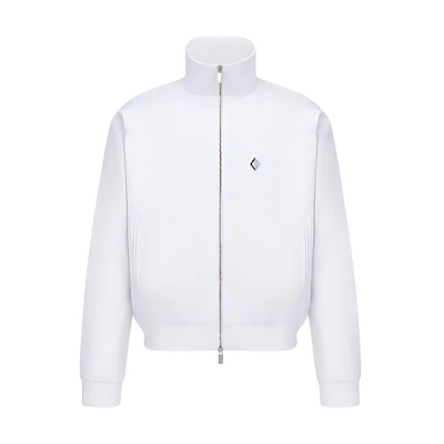 DIOR SS23 White Logo High Collar Zip Long-Sleeve Jacket for Men. 393J434A0751-C088