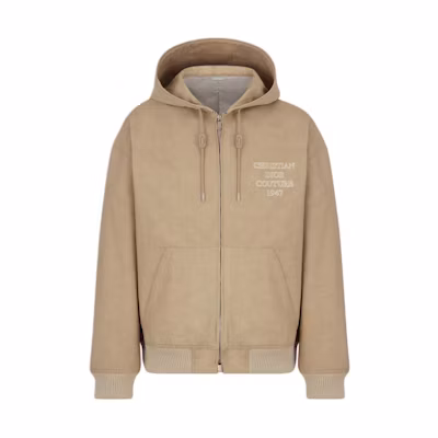 DIOR SS24 Beige Logo Embroidered Zipper Hoodie Jacket. 383D487BY547-C181