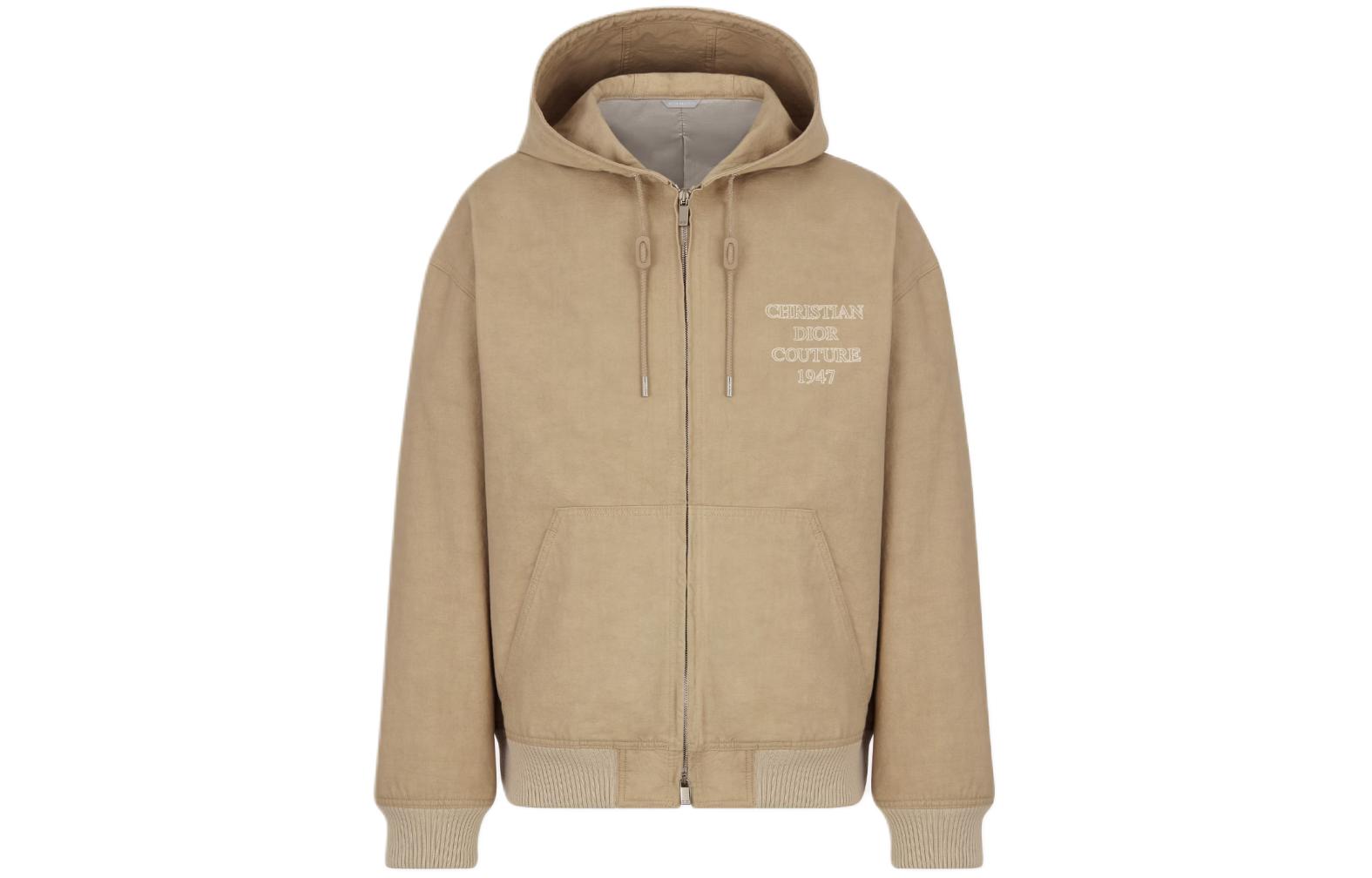 Order DIOR SS24  Beige Logo Embroidered Zipper Hoodie Jacket. 383D487BY547-C181