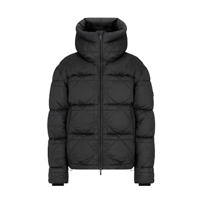DIOR SS24 Black Puffer Jacket with Logo Patch and Hood. 413C403A5767-C989
