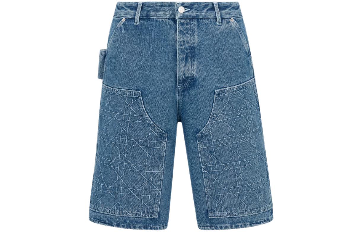 DIOR SS24  Blue Denim Shorts with Cannage Pattern and Button Detail. 493D190A383X-C585