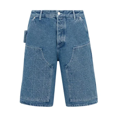 DIOR SS24 Blue Denim Shorts with Cannage Pattern and Button Detail. 493D190A383X-C585