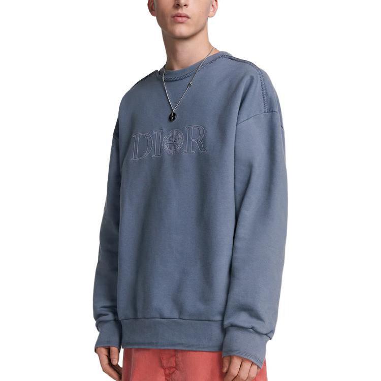 Shop DIOR SS24  Blue Letter Print Crewneck Loose-Fit Sweatshirt. 493J640A0531-C888