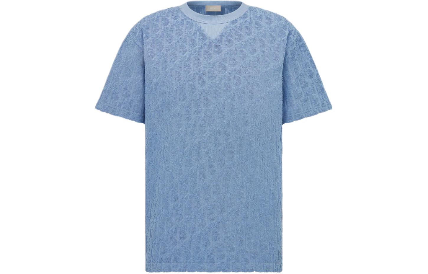 DIOR SS24  Blue Oversized Logo Printed Crewneck T-Shirt. 113J692A0614-C520