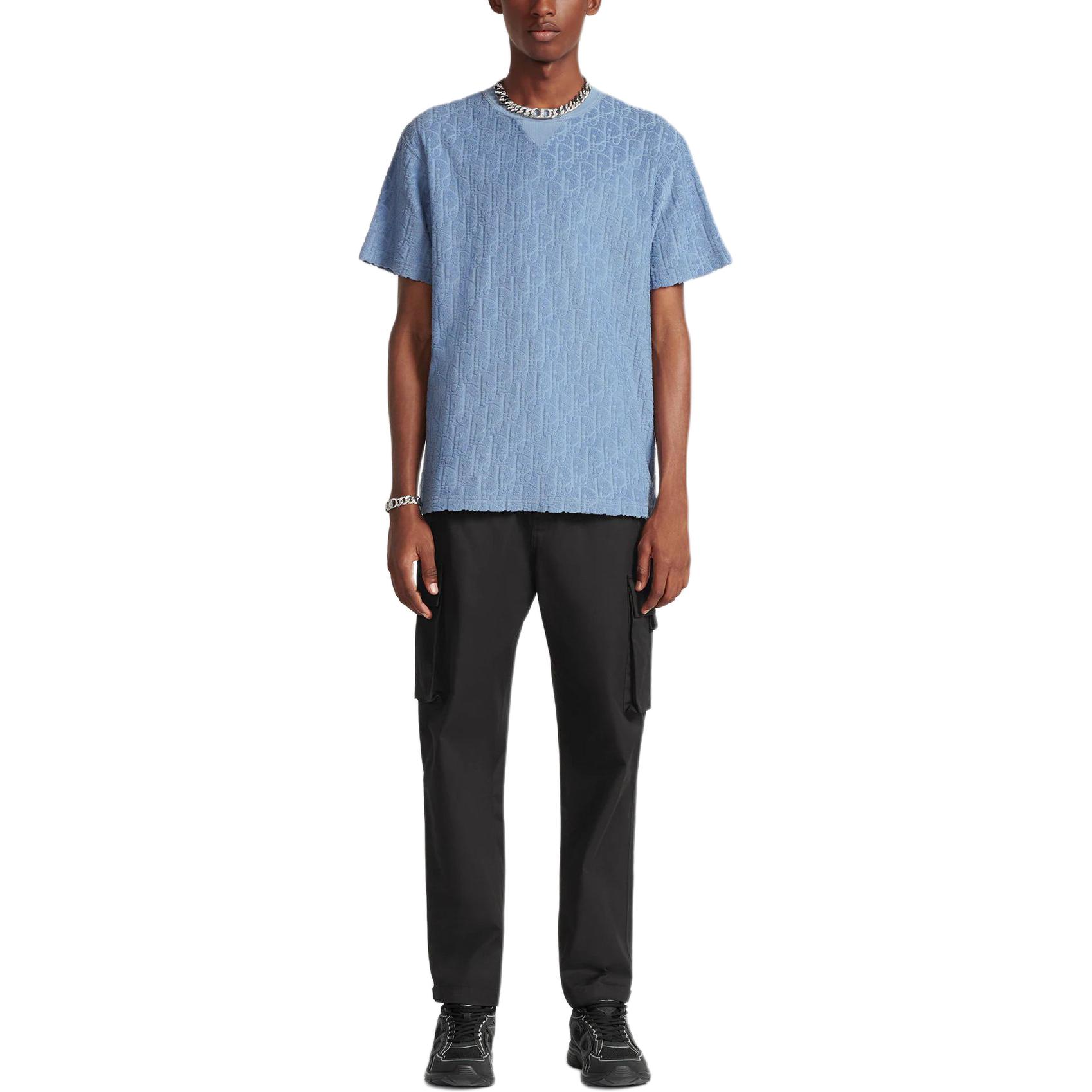 Shop ディオール SS24 ブルー オーバーサイズ ロゴプリント クルーネックTシャツ. 113J692A0614-C520