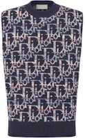 DIOR SS24 Blue Sleeveless Logo Jacquard Knit Sweater. 393M662AT344-C584 DIOR SS24 Blue Sleeveless Logo Jacquard Knit Sweater. 393M662AT344-C584