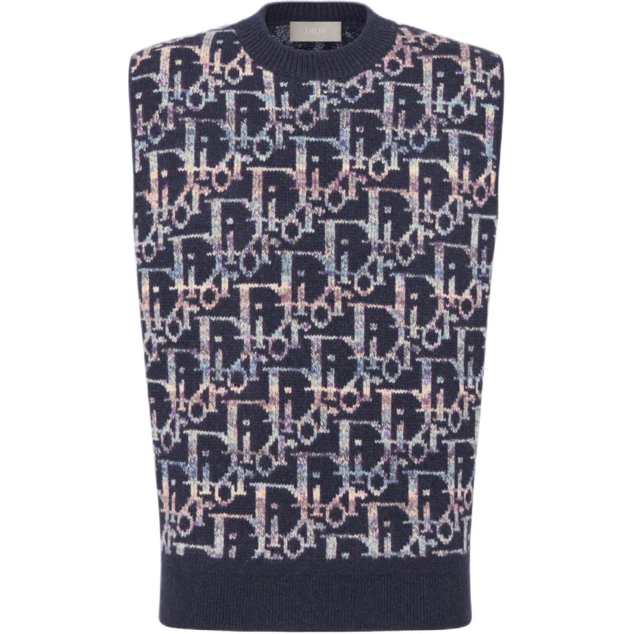 Order DIOR SS24 Chaleco Azul sin Mangas de Punto Jacquard con Logo. 393M662AT344-C584