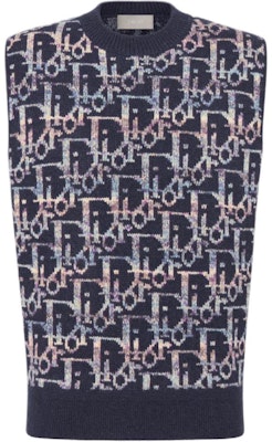 DIOR SS24 Chaleco Azul sin Mangas de Punto Jacquard con Logo. 393M662AT344-C584 Order DIOR SS24 Chaleco Azul sin Mangas de Punto Jacquard con Logo. 393M662AT344-C584