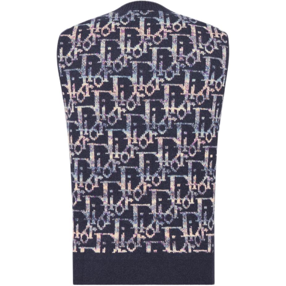 Lookbook DIOR SS24 Chaleco Azul sin Mangas de Punto Jacquard con Logo. 393M662AT344-C584