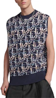Shop DIOR SS24 藍色無袖Logo提花針織毛衣. 393M662AT344-C584