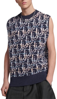 DIOR SS24 Chaleco Azul sin Mangas de Punto Jacquard con Logo. 393M662AT344-C584 Shop DIOR SS24 Chaleco Azul sin Mangas de Punto Jacquard con Logo. 393M662AT344-C584