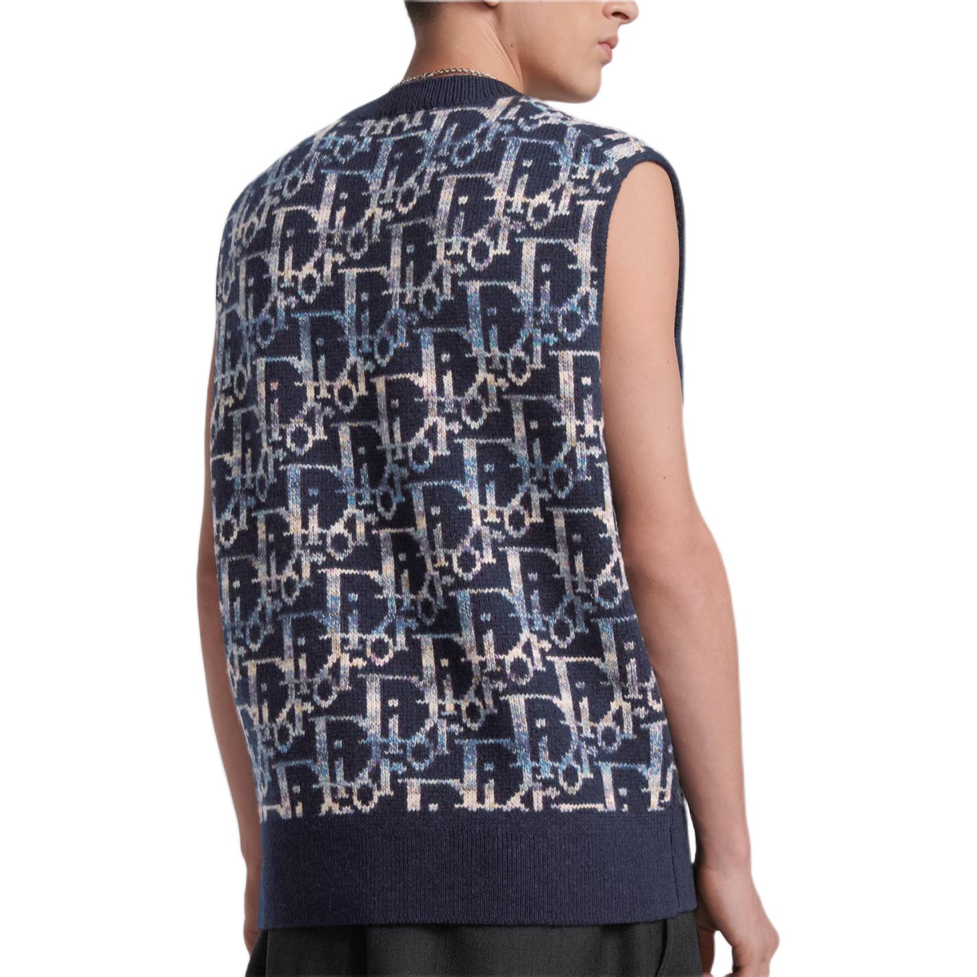 Purchase DIOR SS24 Chaleco Azul sin Mangas de Punto Jacquard con Logo. 393M662AT344-C584