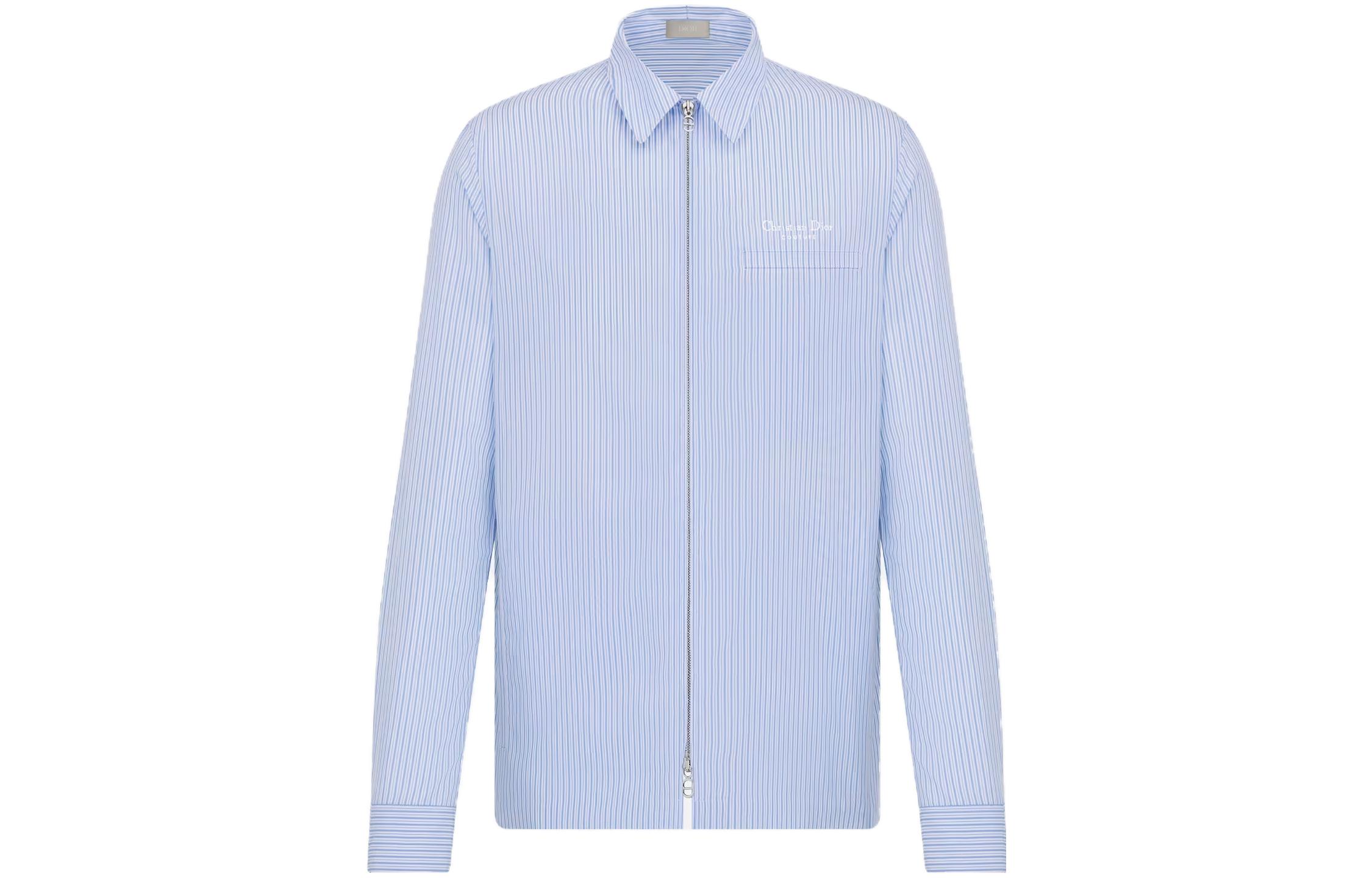 DIOR SS24  Blue Striped Long Sleeve Shirt with Logo Print. 413C503A5978-C075