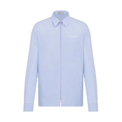 DIOR SS24 Blue Striped Long Sleeve Shirt with Logo Print. 413C503A5978-C075