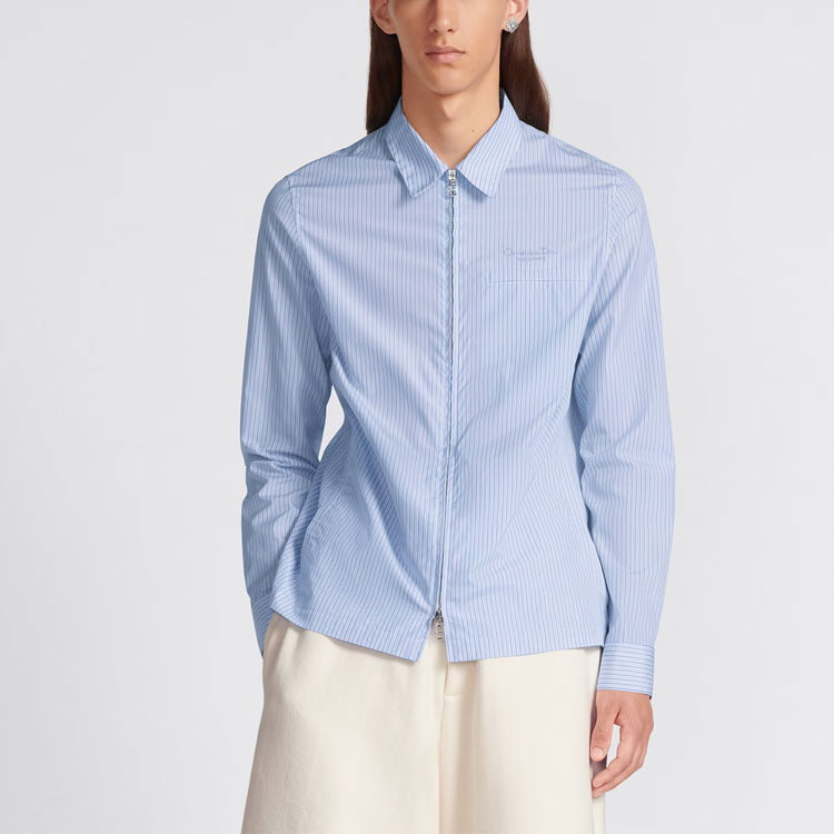 Shop DIOR SS24 藍色條紋長袖襯衫附徽標印花 413C503A5978-C075